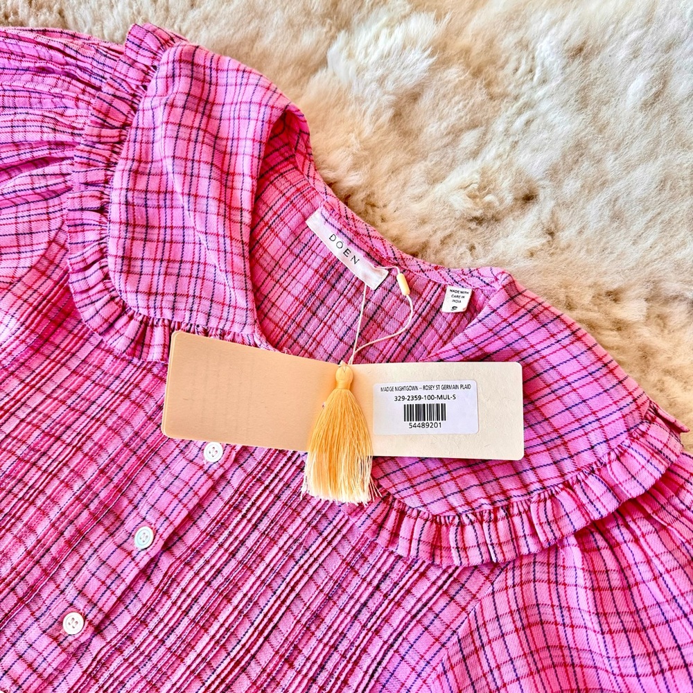 💋SOLD💋✨🎪🌷DÔEN ‘ Madge’ Rosy St Germain Plaid Organic Cotton Nightgown Dress - Picture 8 of 15
